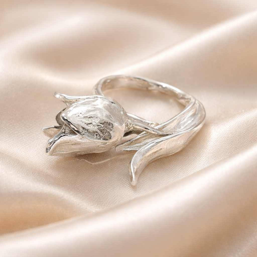 טבעת כסף פרח הצבעוני