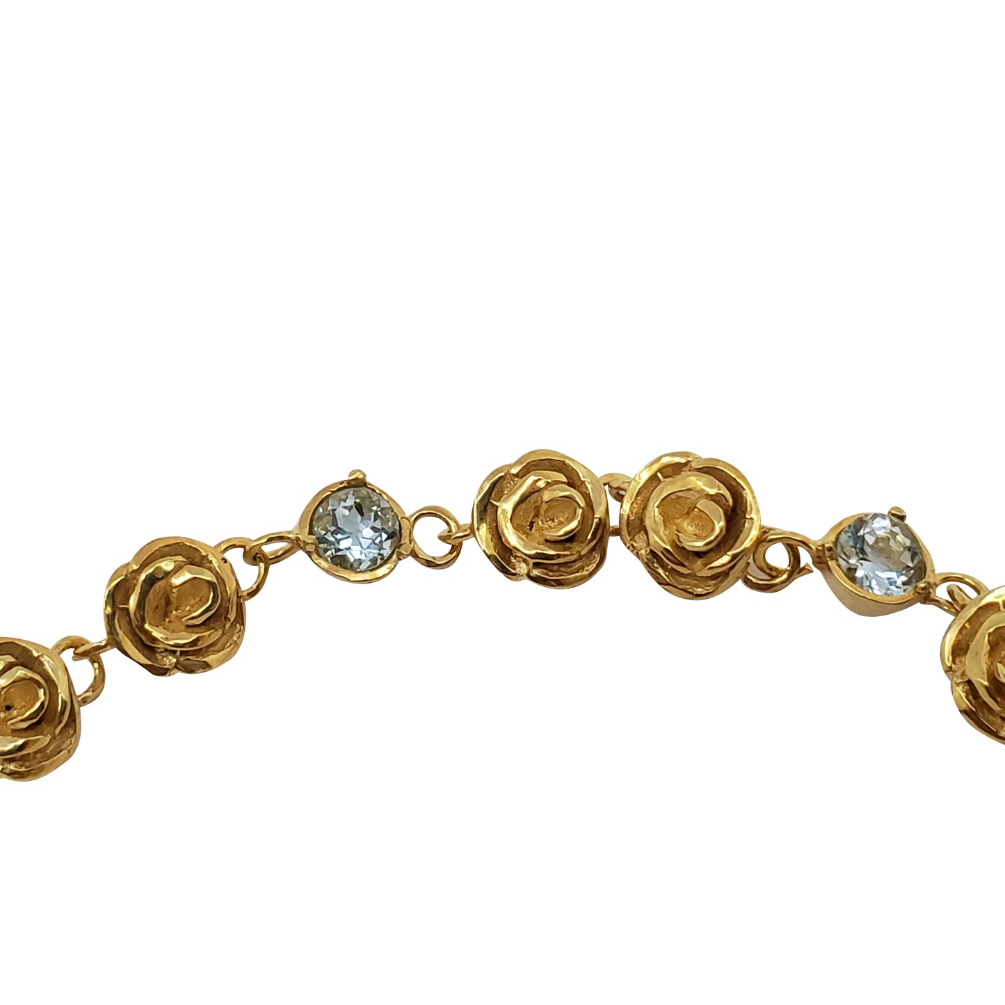 צמיד זהב 14 קראט חוליות פרחים ואקווה מרין