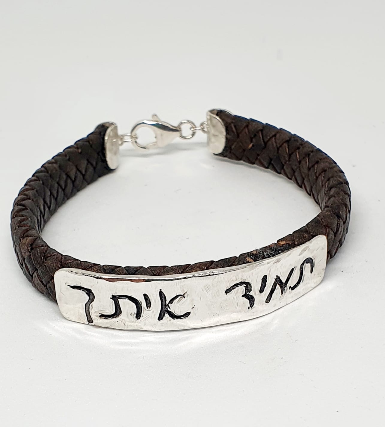 צמיד עור וכסף לגבר