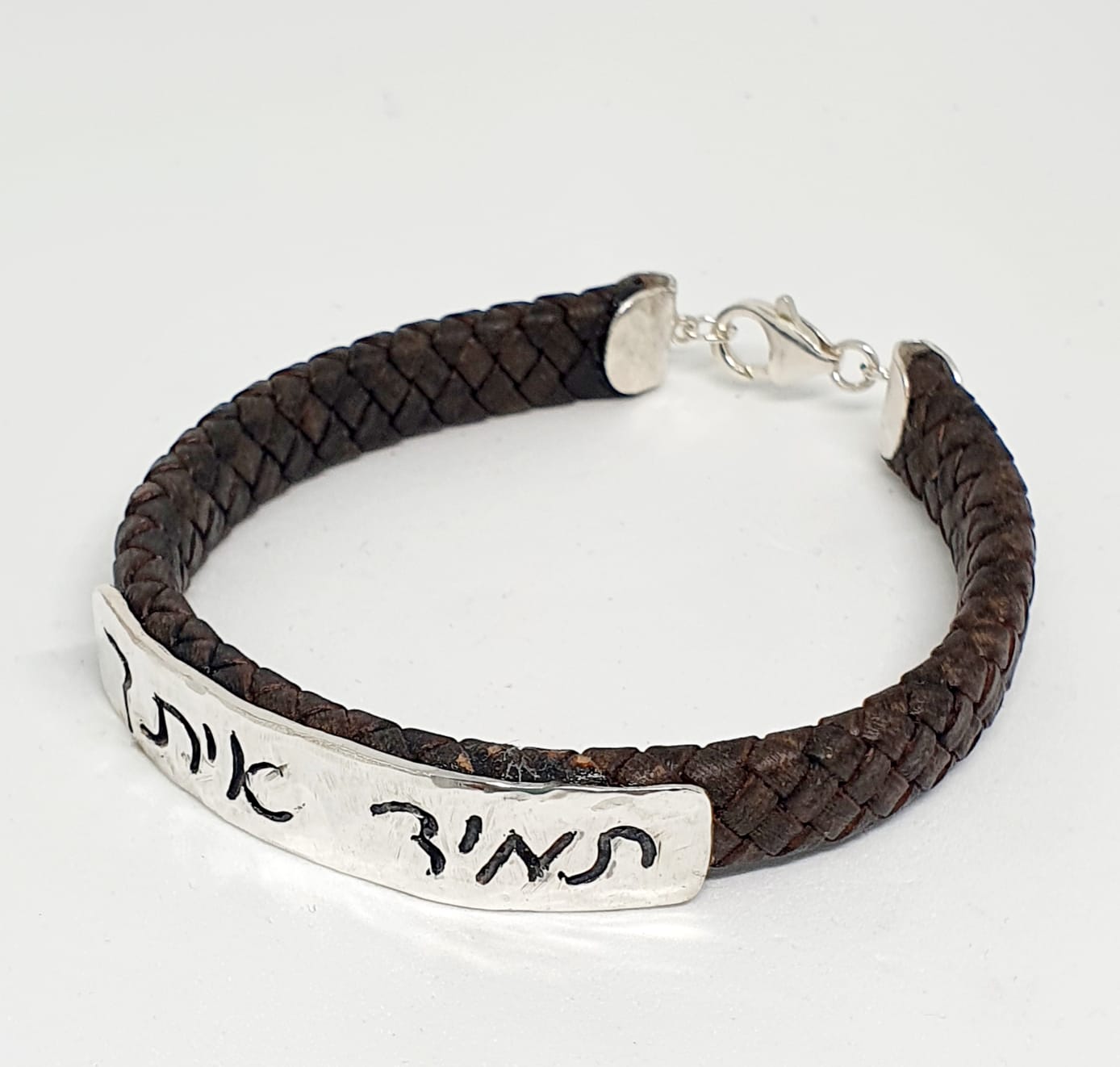 צמיד עור וכסף לגבר