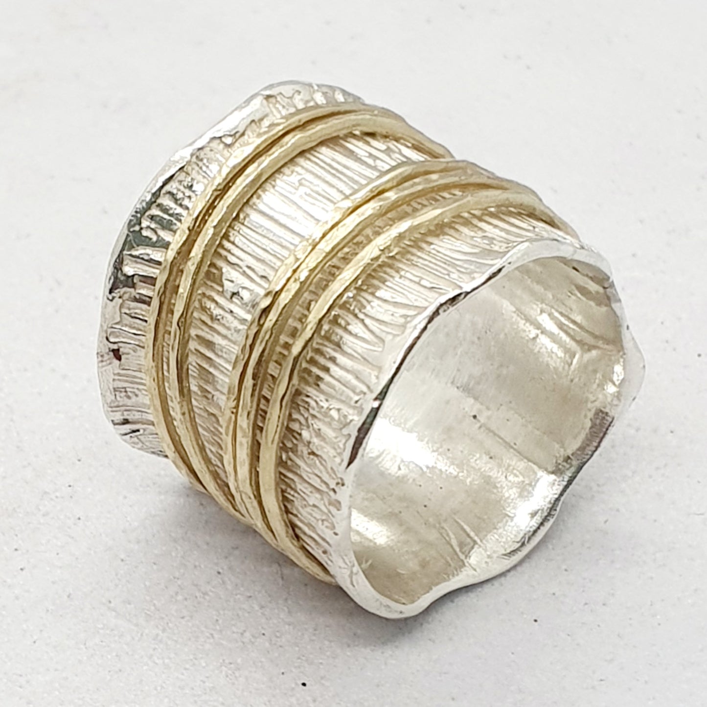 טבעת כסף רחבה וזהב ספינר/מסתובבת אוכמניות