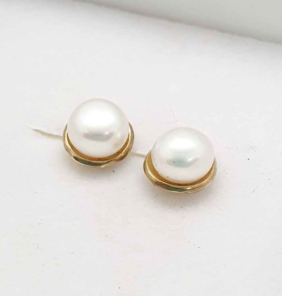 עגילי זהב 14 קראט פנינה צמודים