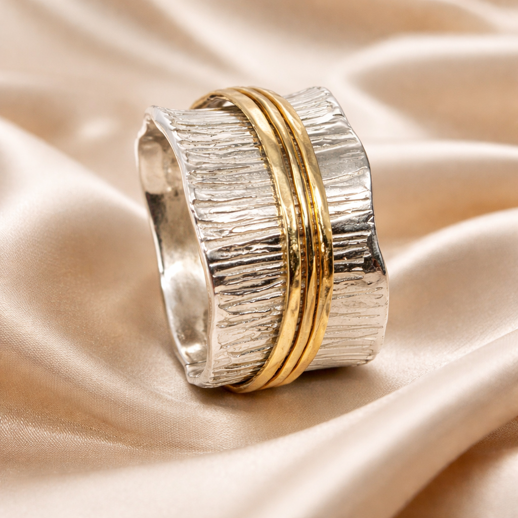 טבעת מסתובבת / ספינר כסף וזהב ליצ'י