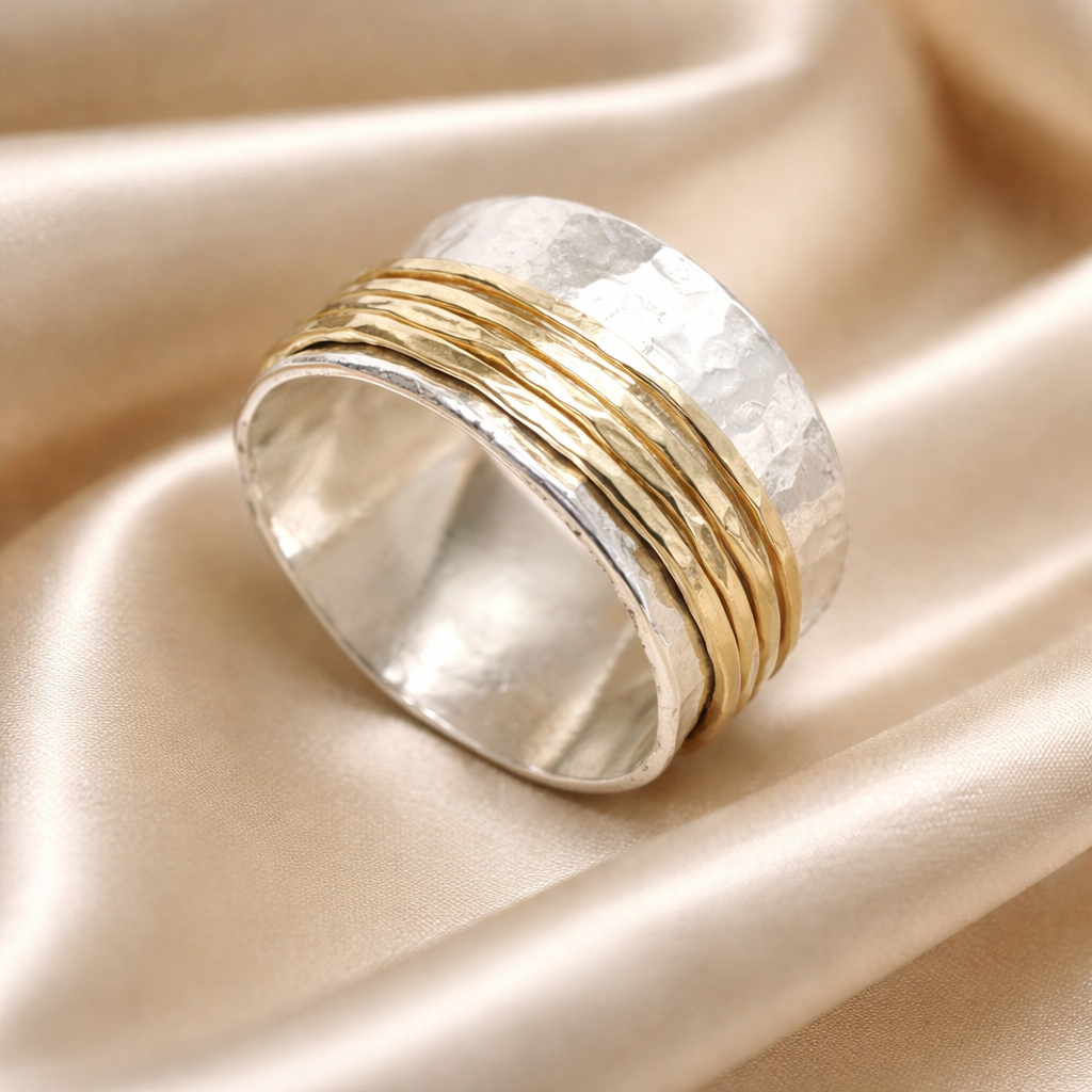 טבעת מסתובבת / ספינר כסף וזהב פעמונית