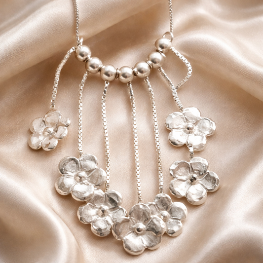 שרשרת כסף פרחים קטנים