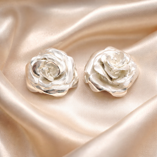 עגילי כסף שושנה צמודים