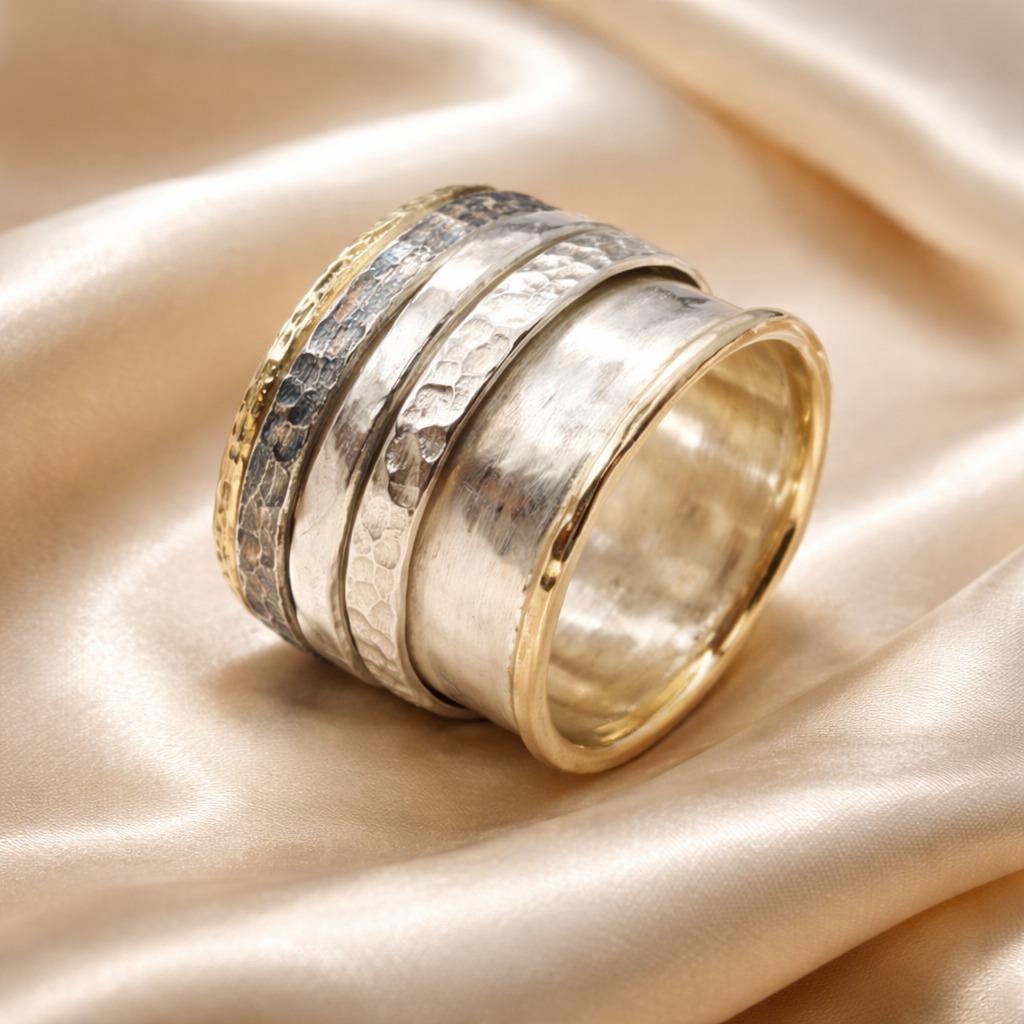 טבעת מסתובבת / ספינר כסף וזהב דפנה