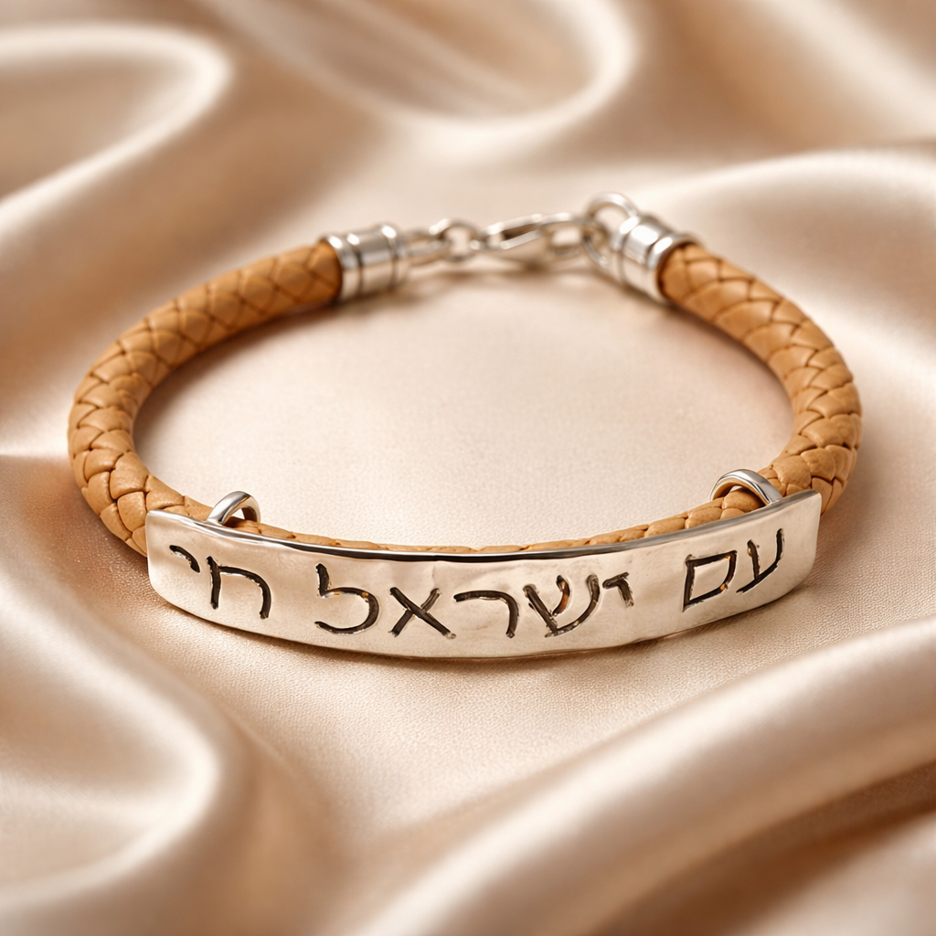 צמיד כסף ועור עם ישראל חי