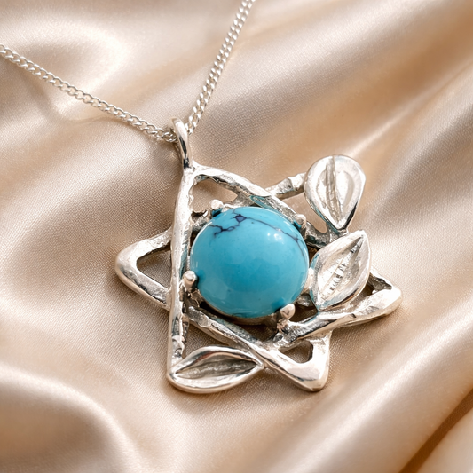 תליון כסף מגן דוד עם טורקיז