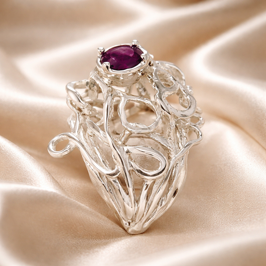 טבעת כסף משובצת רובי ,טבעת אירוסין מכסף