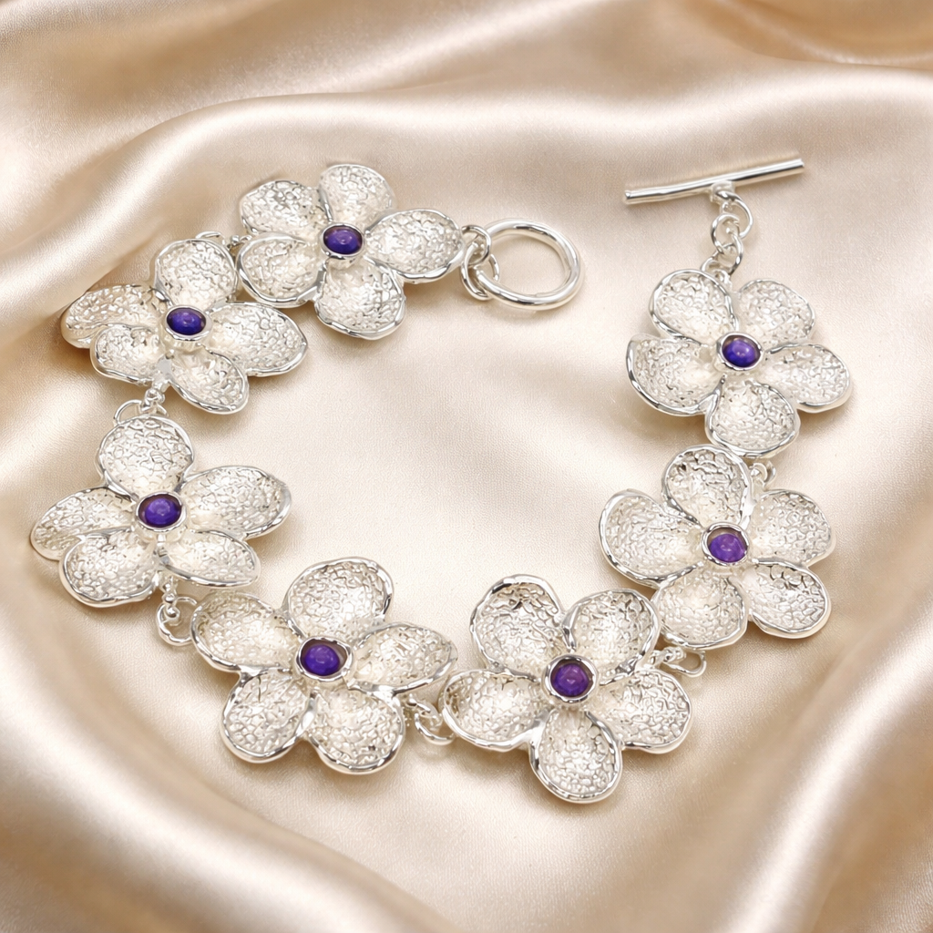 צמיד כסף חוליות פרחים