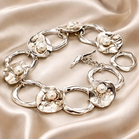 צמיד כסף חוליות עם פנינים