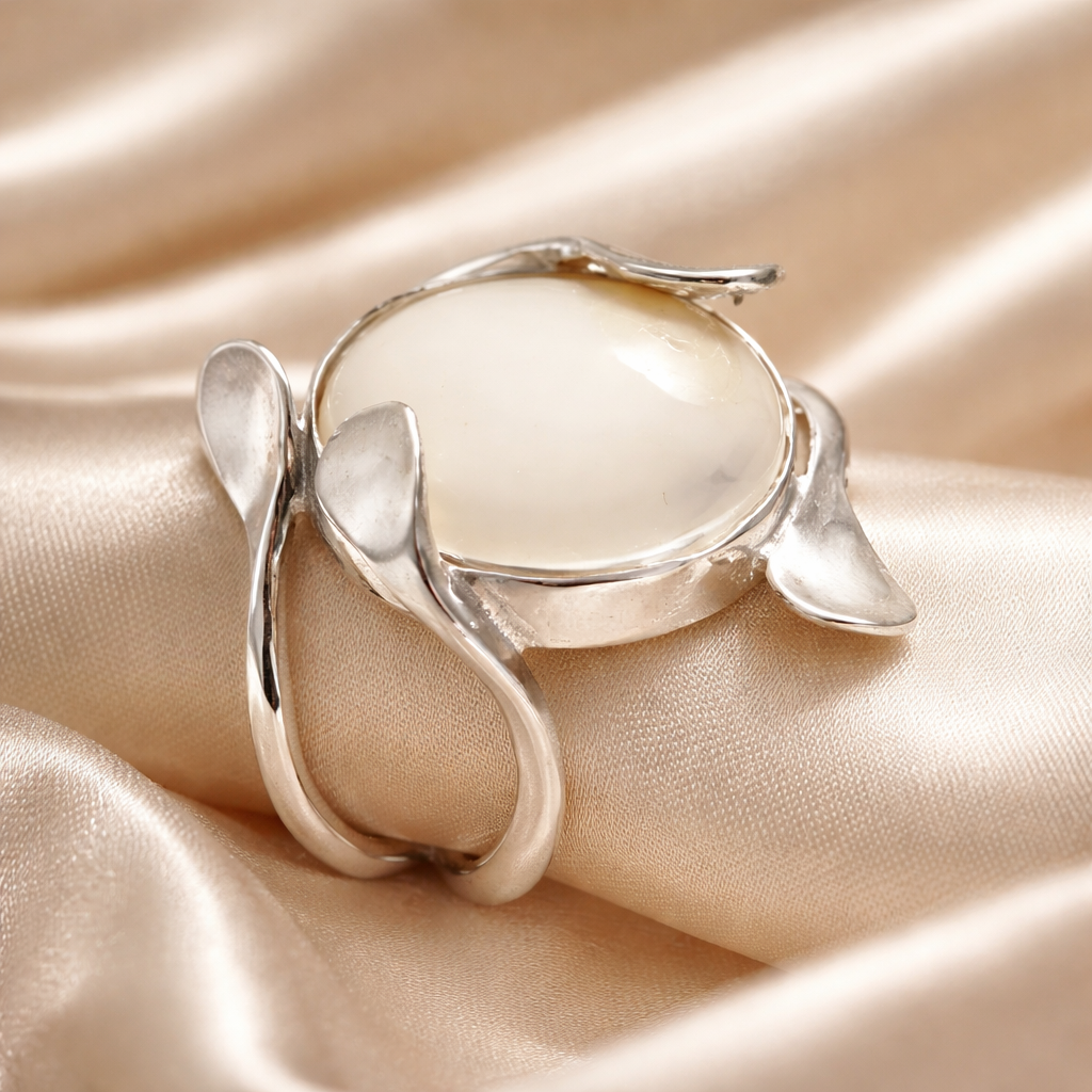 טבעת כסף עם אם הפנינה