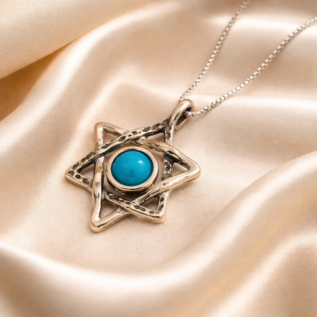 תליון כסף מגן דוד עם אבן חן