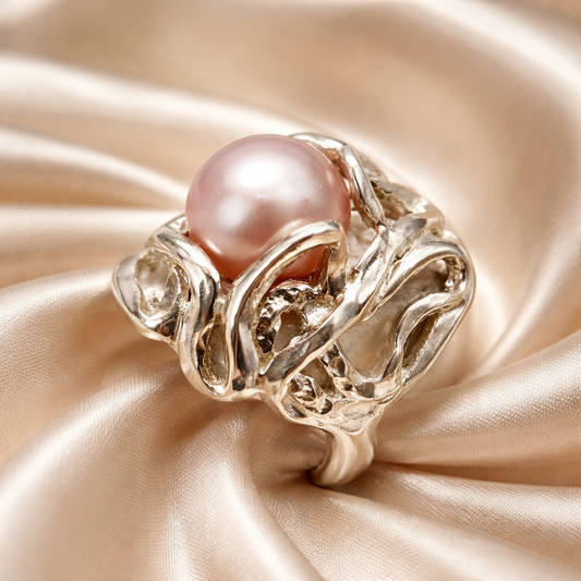 טבעת כסף עם פנינה גדולה