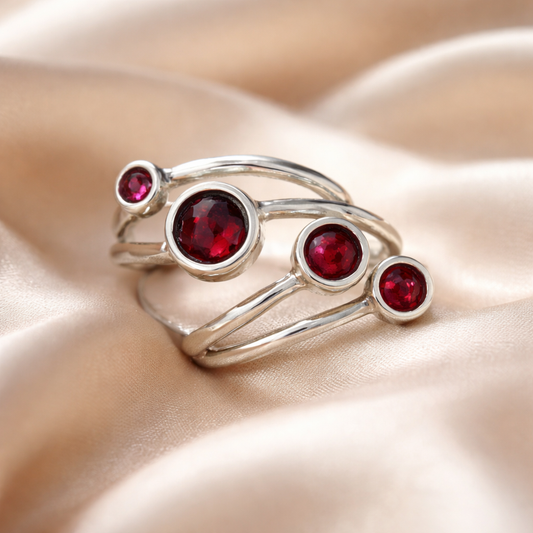 טבעת כסף פתוחה מרובת אבנים