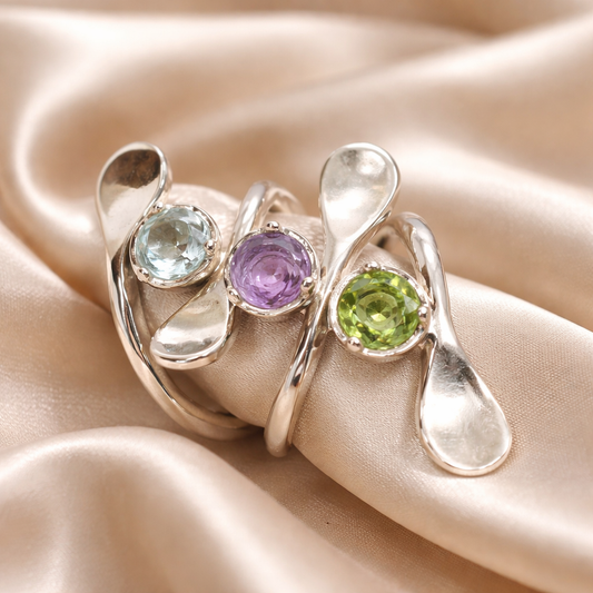 טבעת כסף מרובת אבנים ,מיקס אבני חן