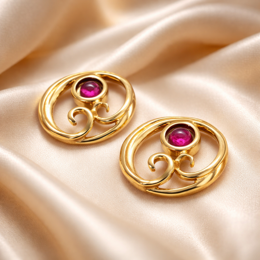 עגילי זהב 14 קראט צמודים עם גרנט