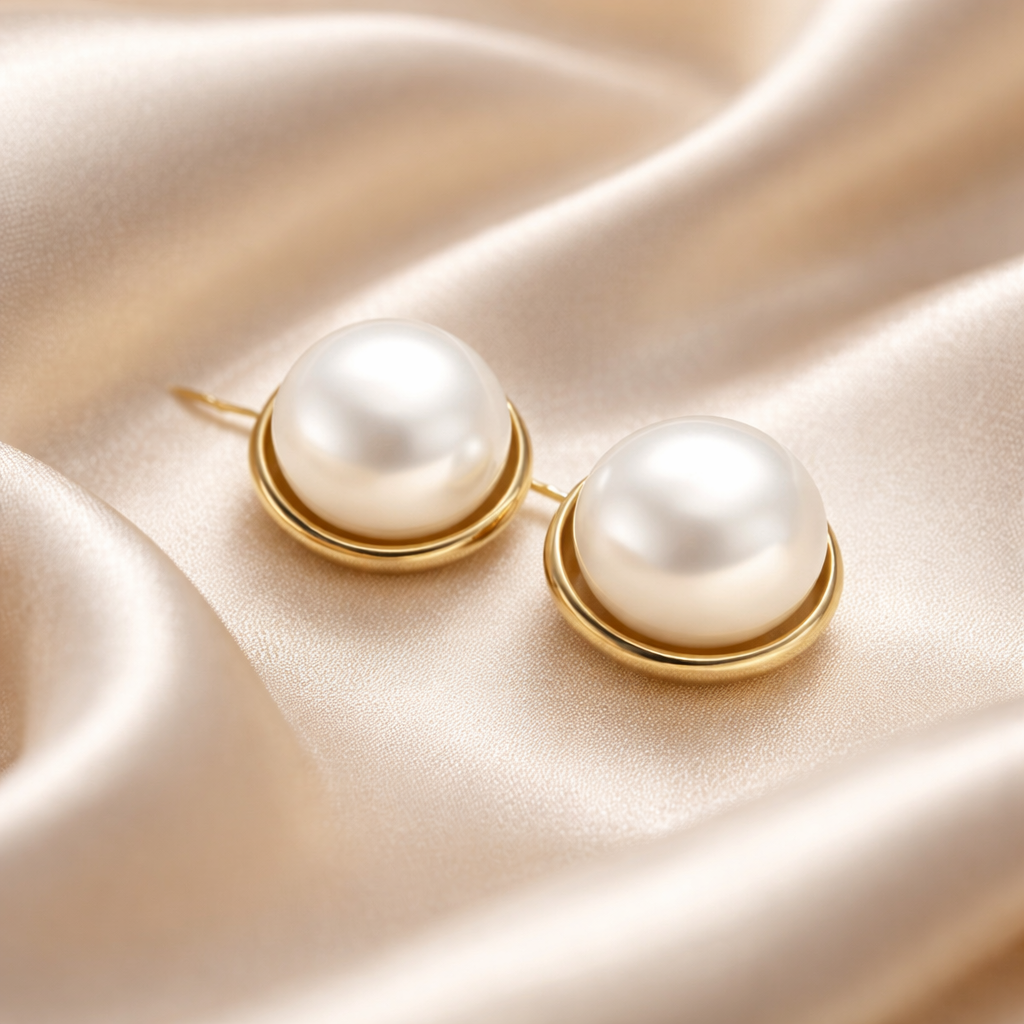 עגילי זהב 14 קראט פנינה צמודים