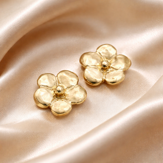 עגילי פרח זהב צמודים