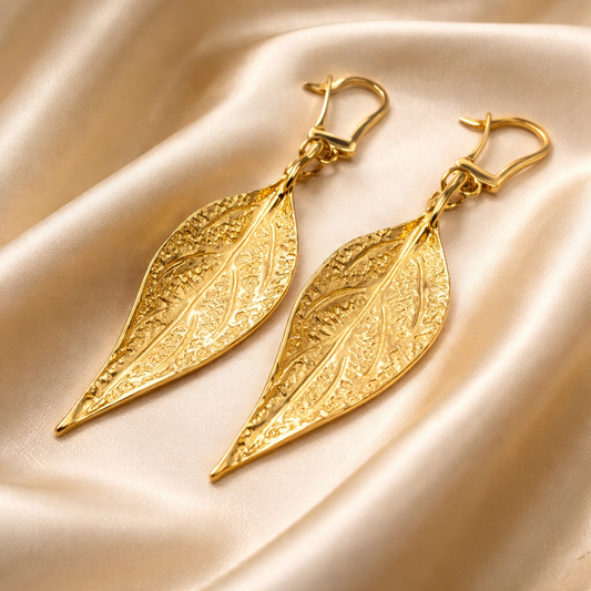 עגילי זהב 14 קראט עלים