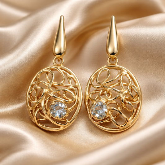 עגילי זהב 14 קראט משובצים אקווה מרין