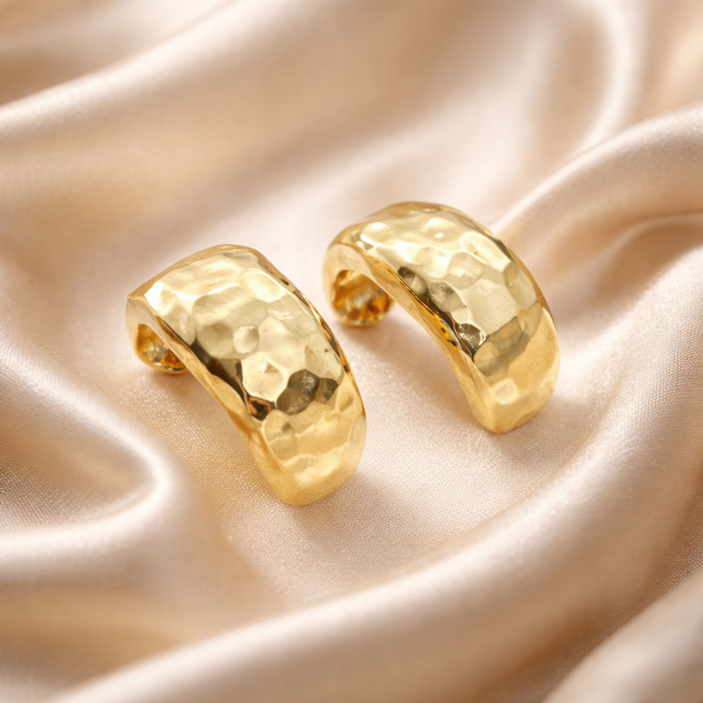 עגילי זהב 14 קראט חישוקים רחבים