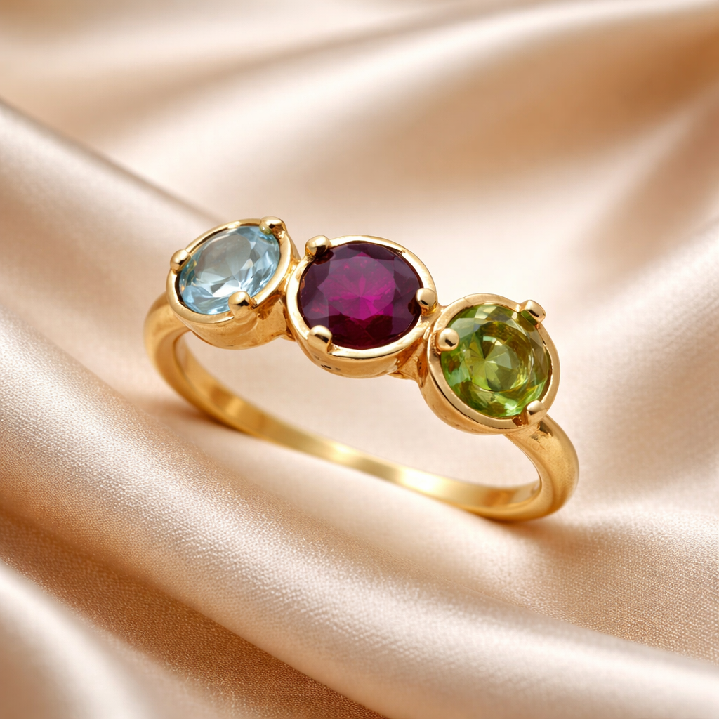 טבעת זהב עם שלוש אבני חן