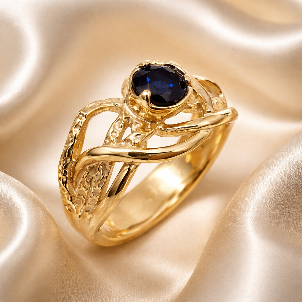 טבעת זהב 14 קראט אירוסין משובצת ספיר