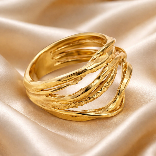 טבעת זהב 14 קראט רצועות משולבות
