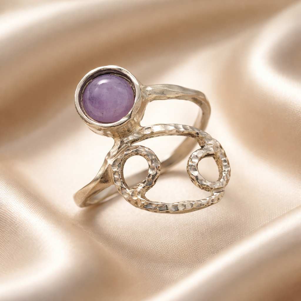 טבעת זהב לבן מזלות ואבן לידה