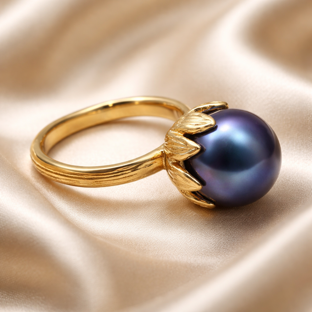 טבעת זהב 14 קראט עם פנינה גדולה