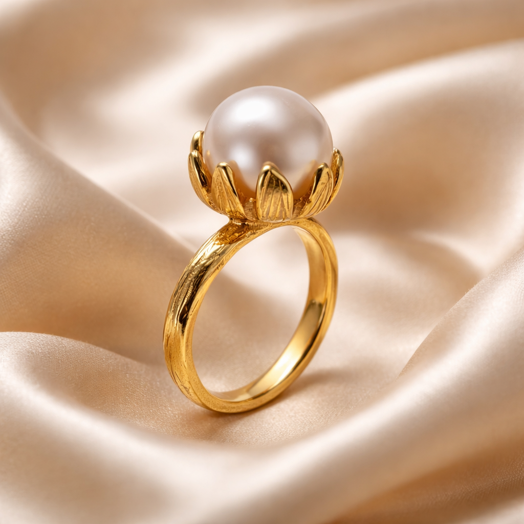 טבעת זהב 14 קראט עם פנינה גדולה