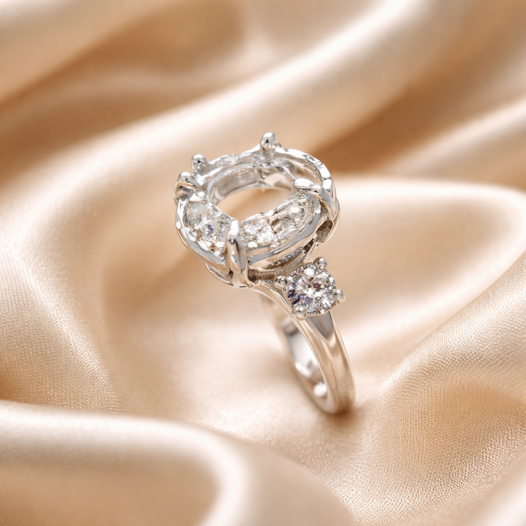 טבעת אירוסין זהב לבן אבן אובלית