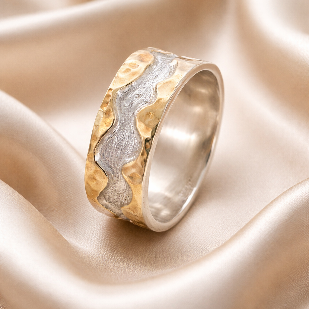 טבעת נישואין כסף וזהב - גליל