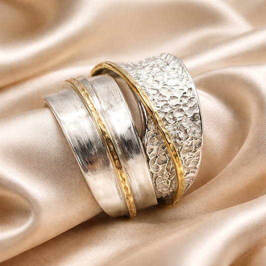 טבעת כסף בשילוב זהב