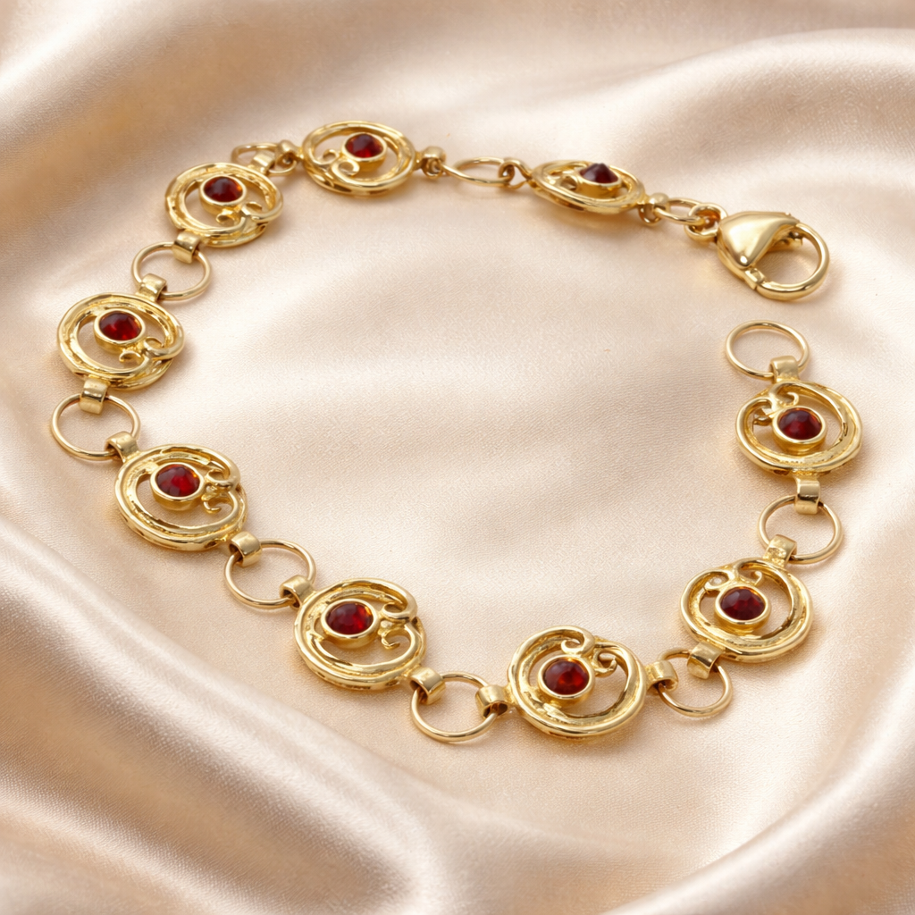 צמיד זהב 14 קראט חוליות ספירלה עם גרנטים