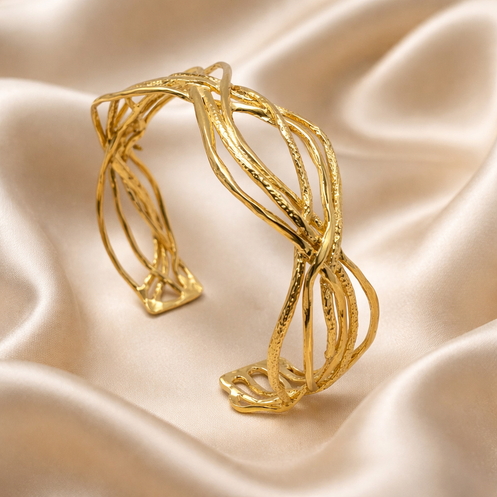 צמיד זהב 14 קראט שרוול פתוח ורחב