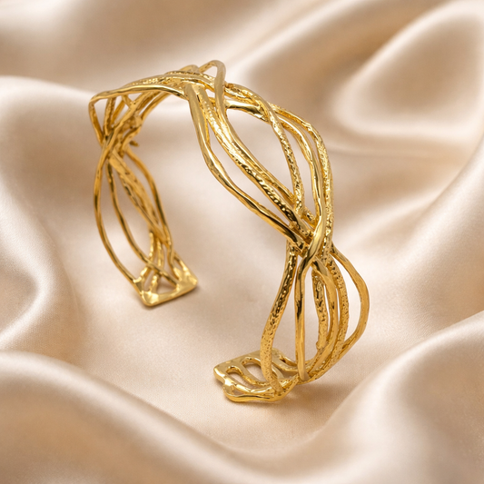 צמיד זהב 14 קראט שרוול פתוח ורחב