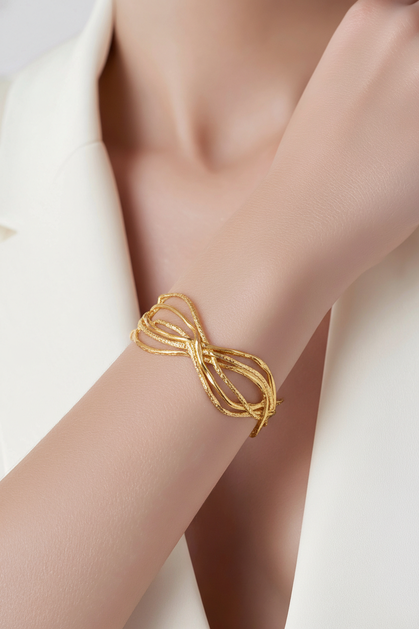 צמיד זהב 14 קראט שרוול פתוח ורחב