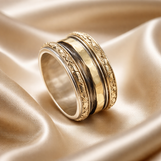 טבעת מסתובבת / ספינר כסף וזהב אירוס