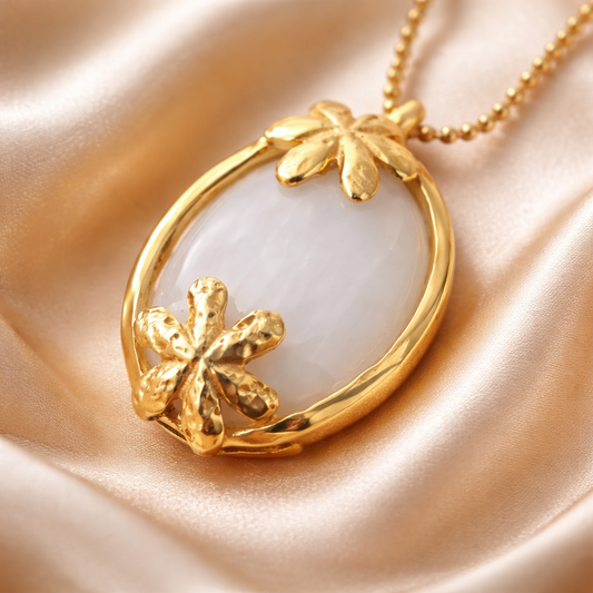 תליון זהב 14 קראט עם מון סטון אובלי