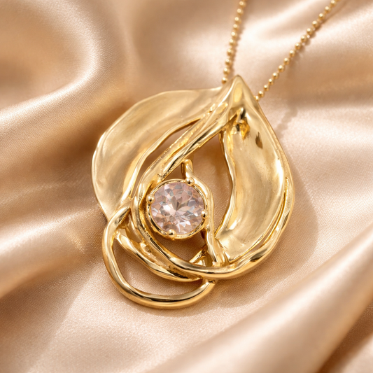 תליון זהב 14 קראט משובץ מורגנייט