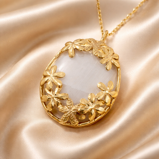 תליון זהב 14 קראט עם מון סטון אובלי