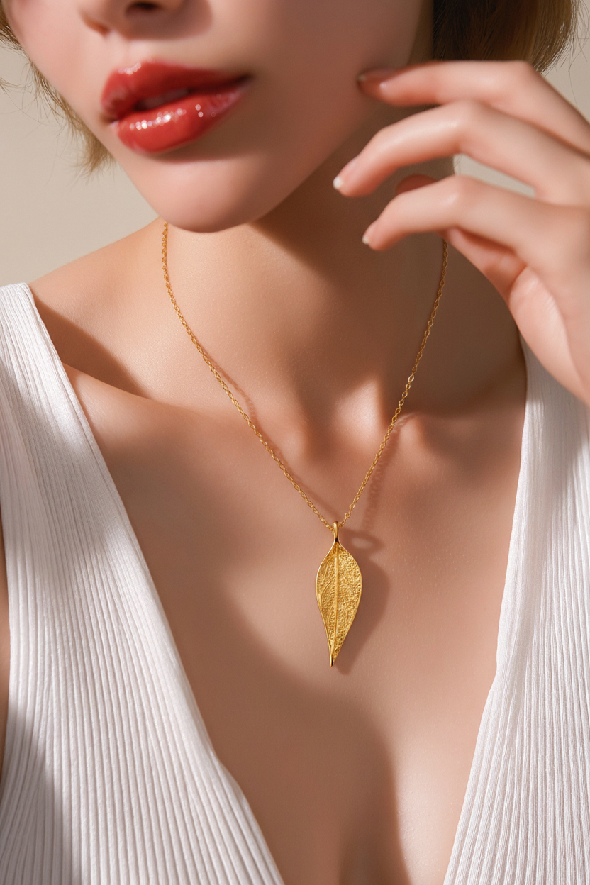 תליון זהב 14 קראט עלה