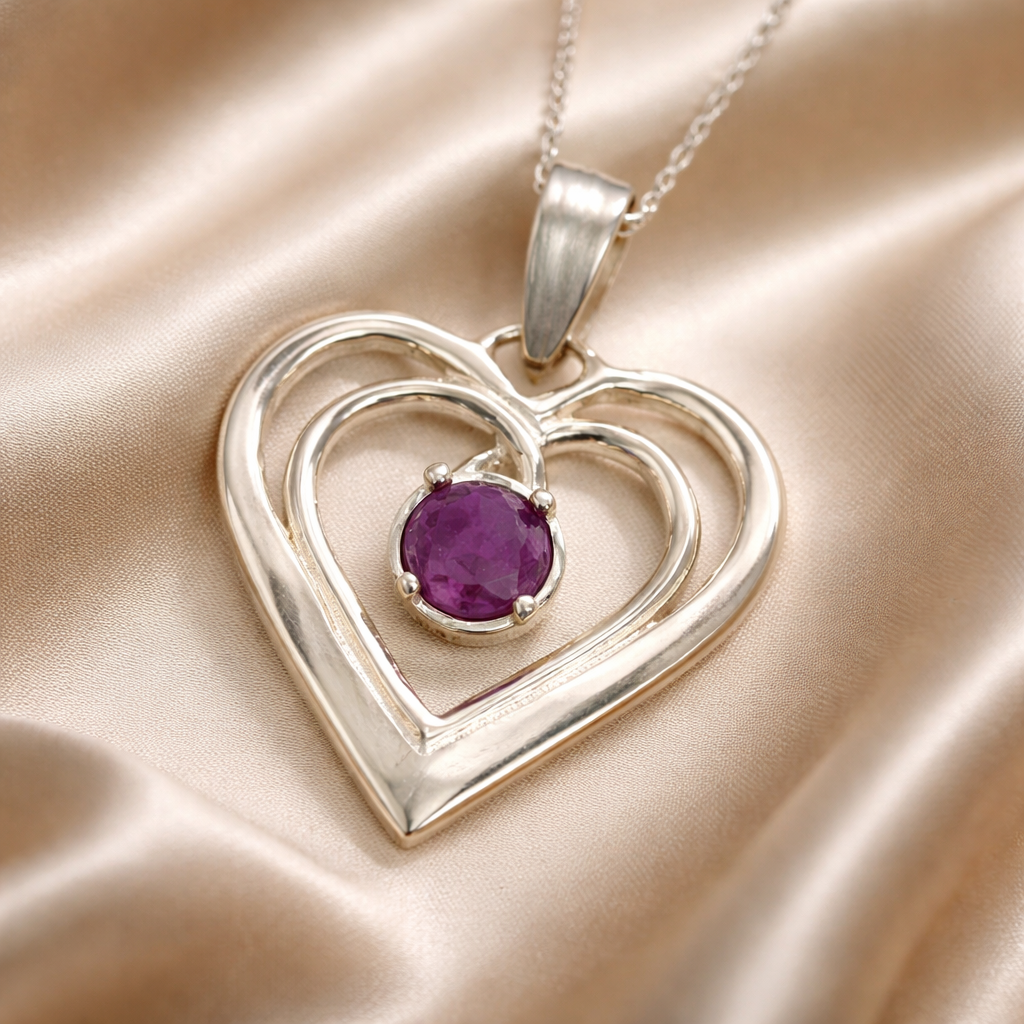 תליון כסף לב עם אבן לידה