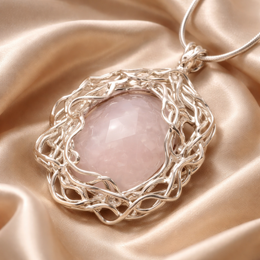 תליון כסף עם רוז קוורץ גדול