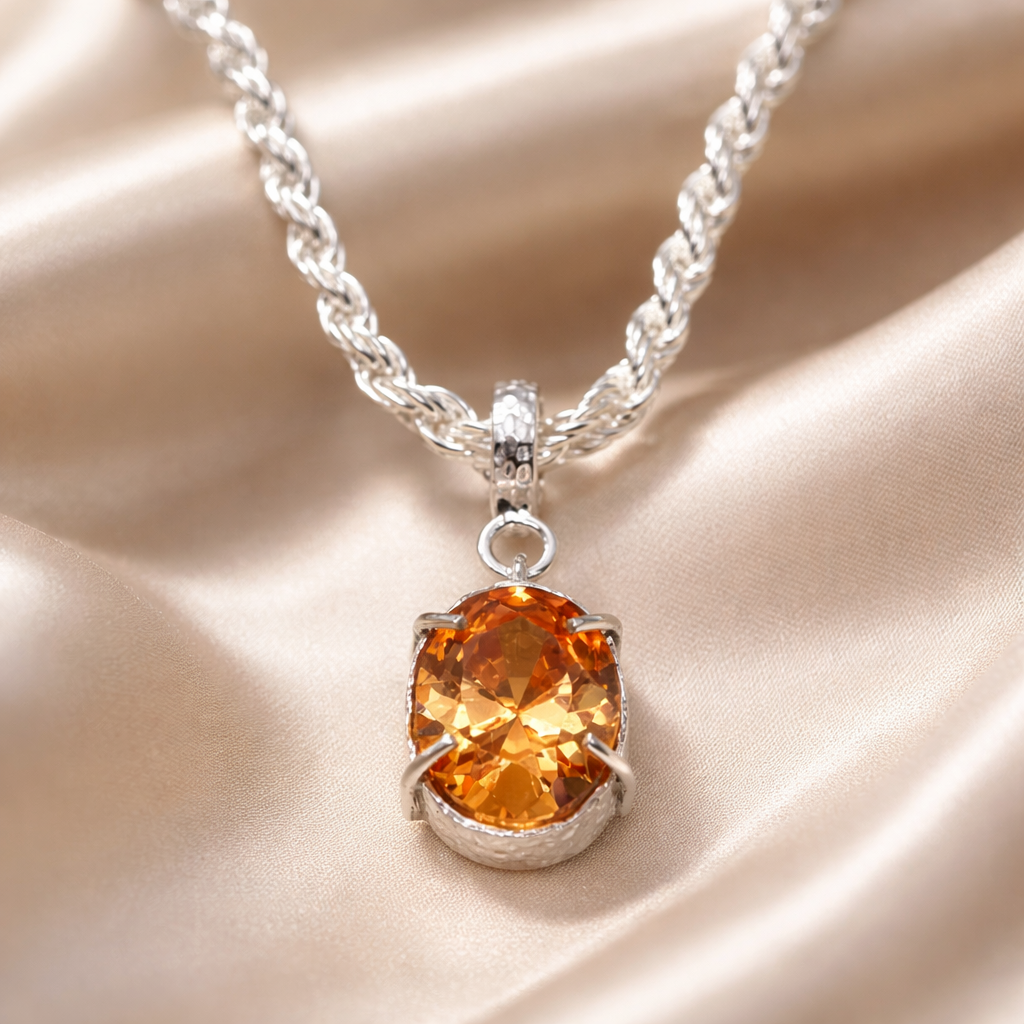 שרשרת כסף עם תליון משובץ אבן חן גדולה