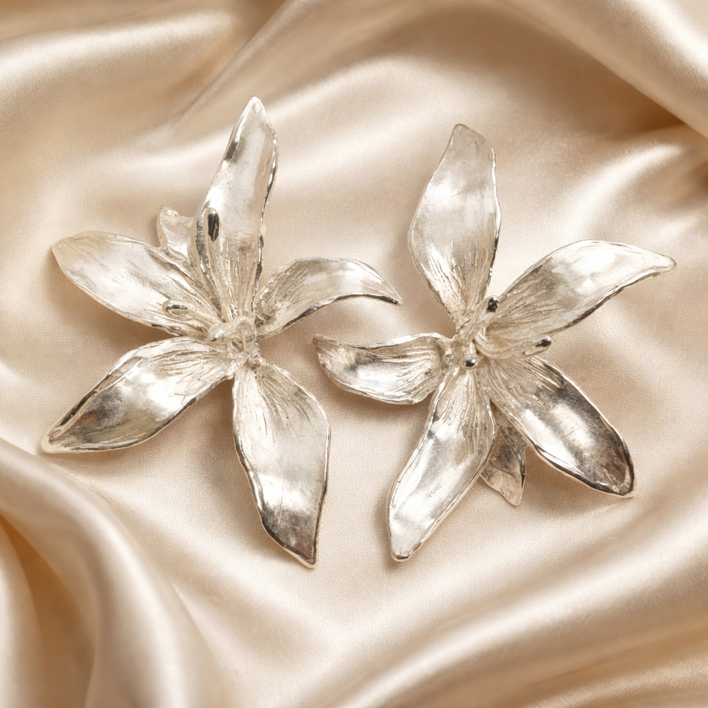 עגילי כסף גדולים פרח הסייפן