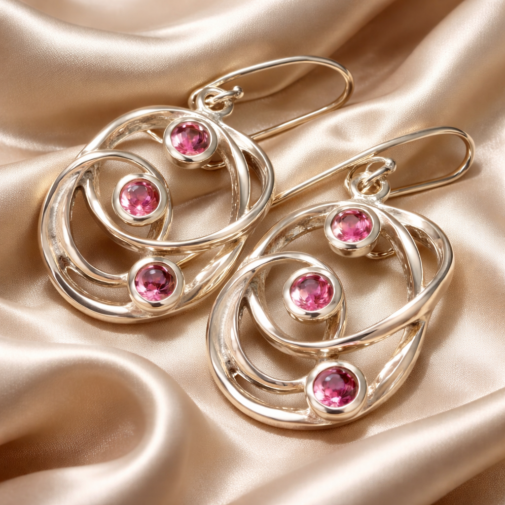 עגילי כסף תלויים מרובי אבנים עם גרנט